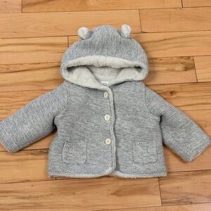GAP Gray Knit and White Fur Baby Jacket